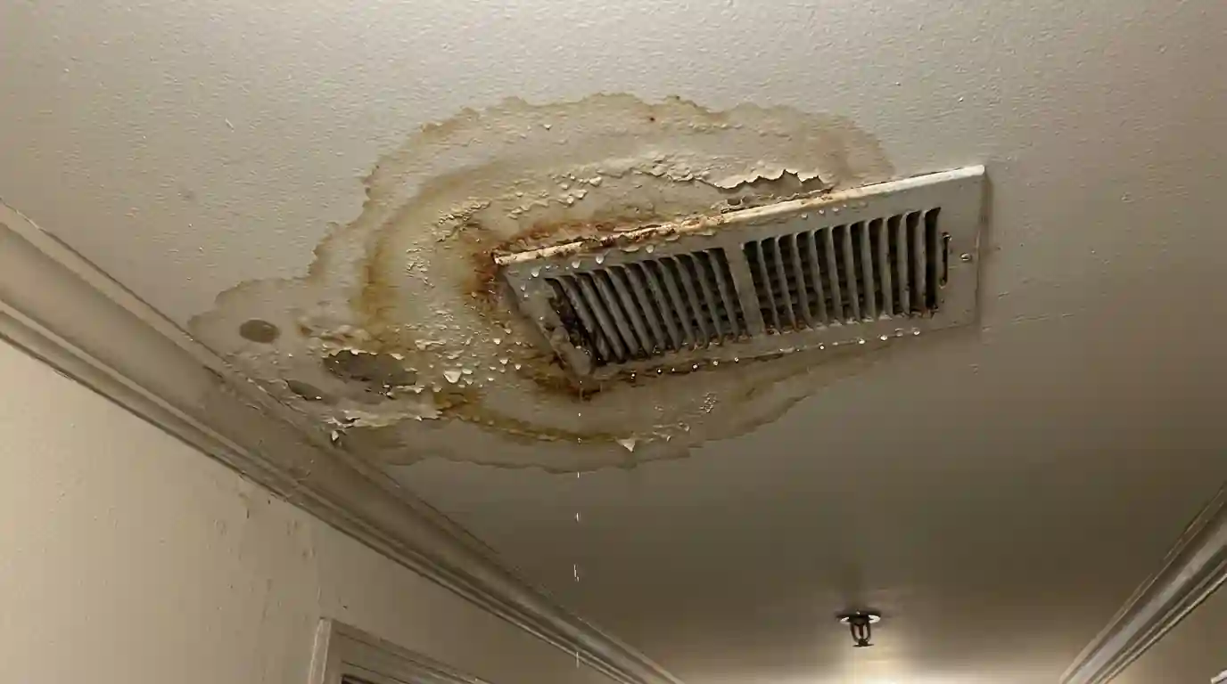 Water dripping from a ceiling vent below an air handler