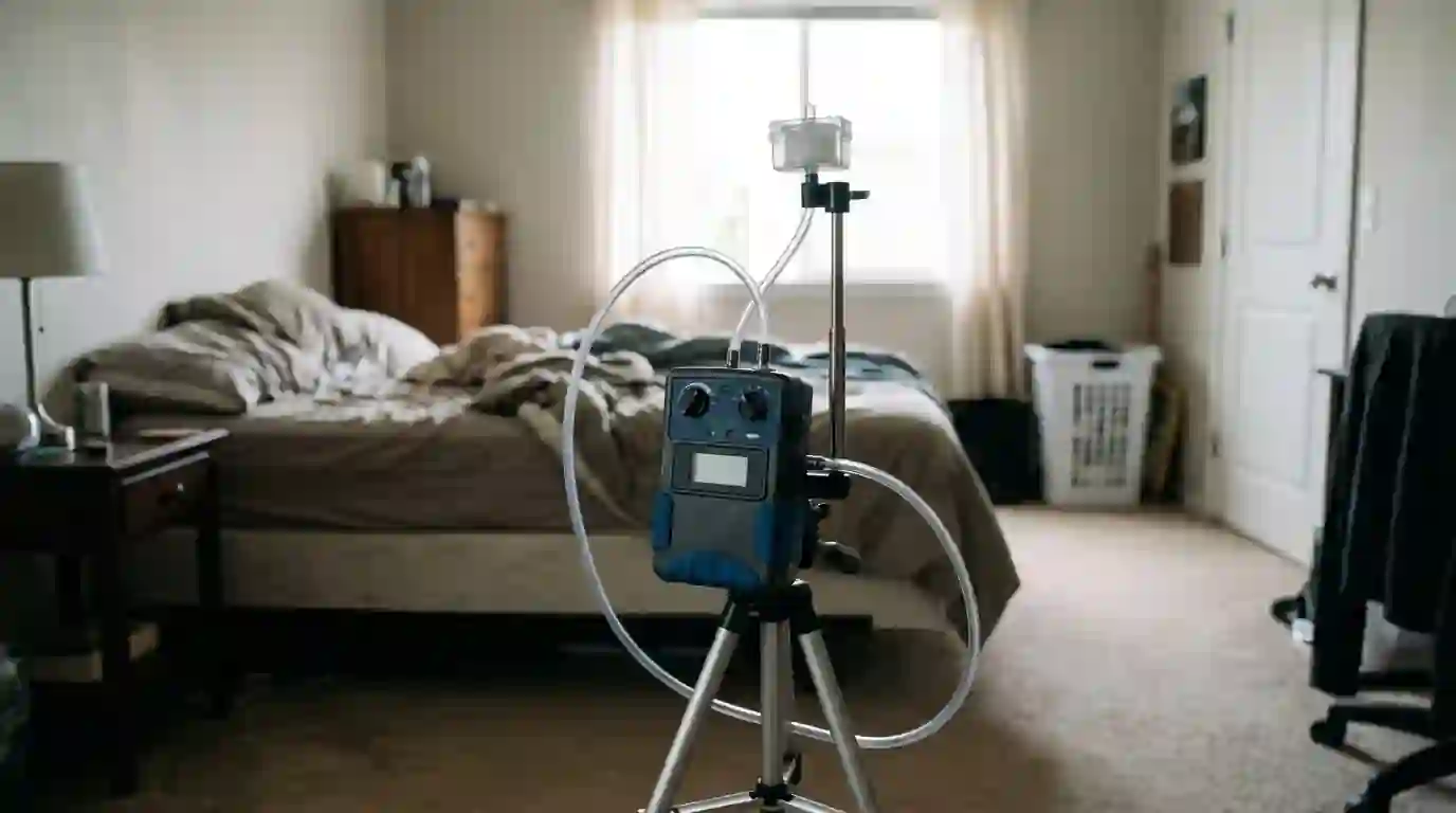 Air sampling pump set up in a bedroom