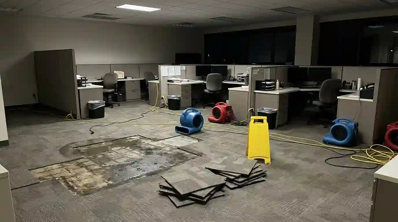 Drying a water-damaged office in Oklahoma City after hours
