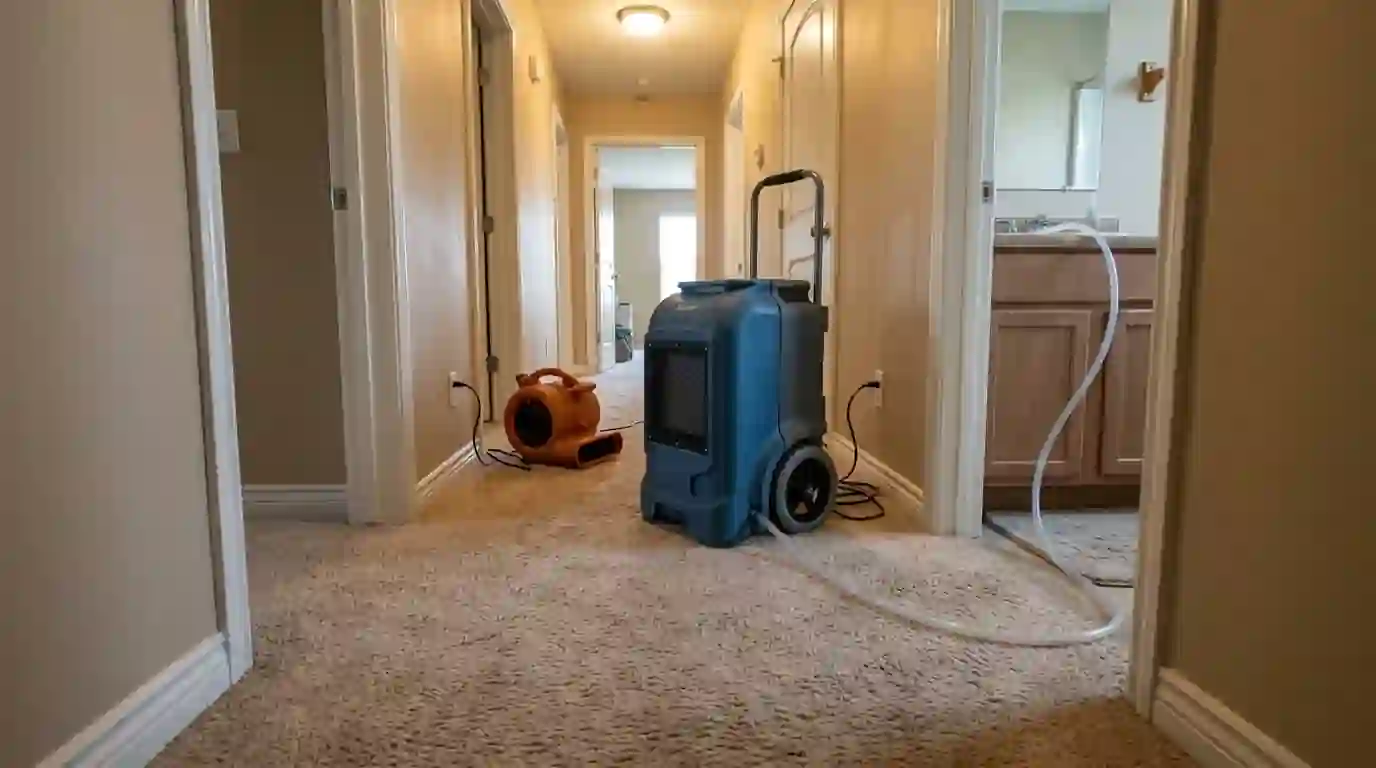 Refrigerant dehumidifier drying a small Oklahoma City home