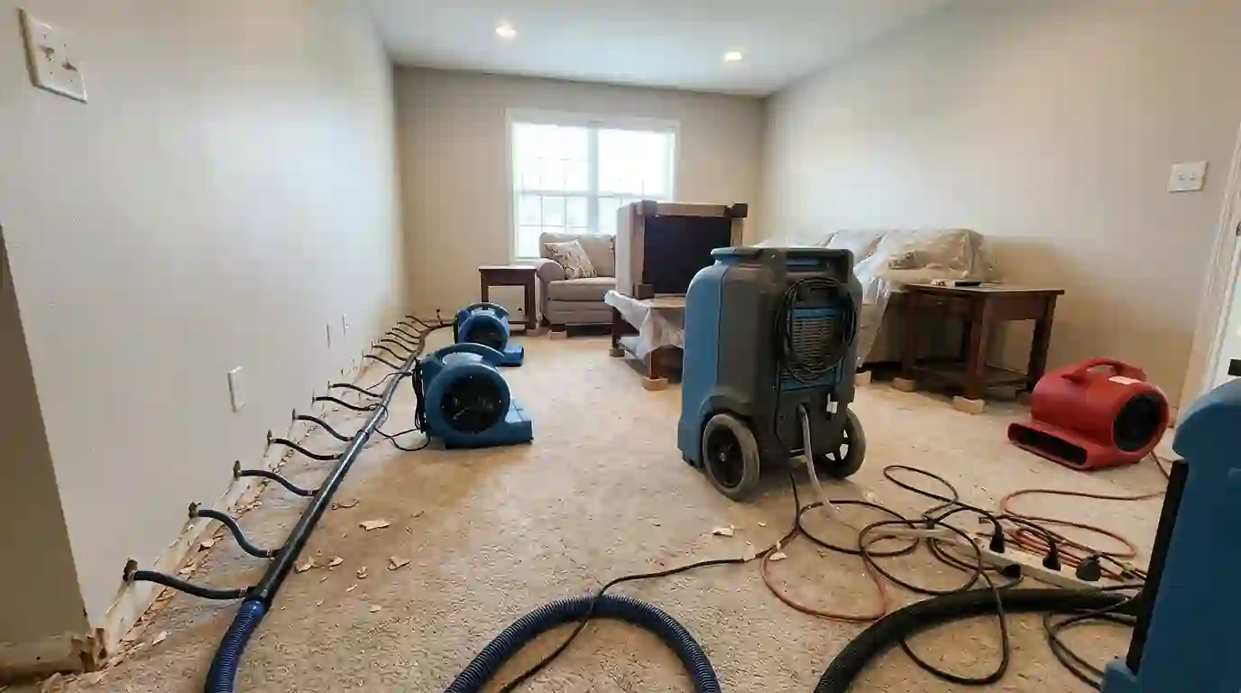 Wall cavity drying through holes behind removed baseboards