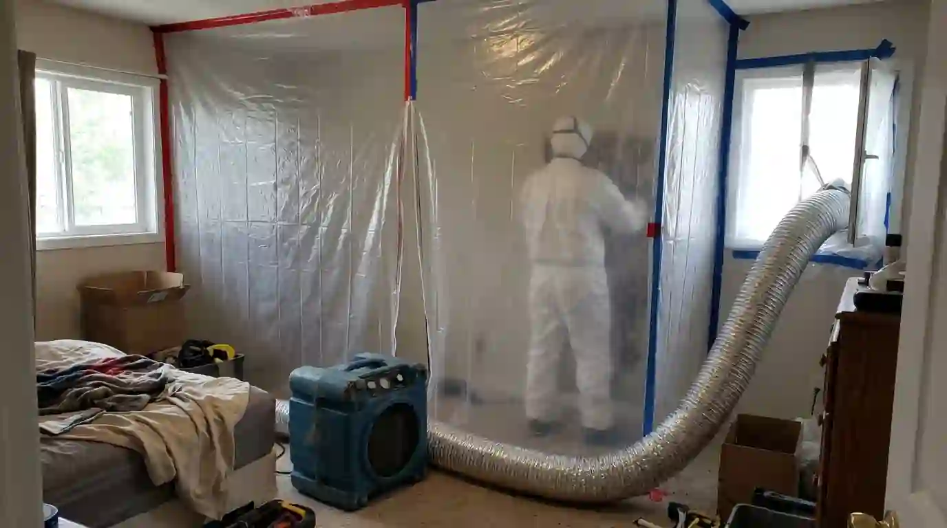 Mold containment with a HEPA air scrubber in an Oklahoma City bedroom