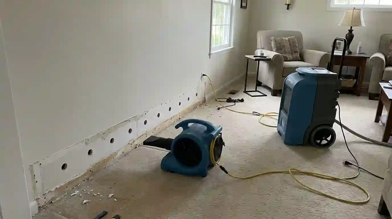 Drying drywall in place behind a removed baseboard