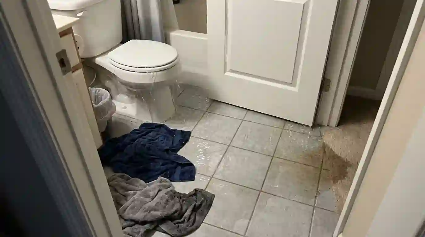 Toilet overflow spreading into hallway carpet in an Oklahoma City home