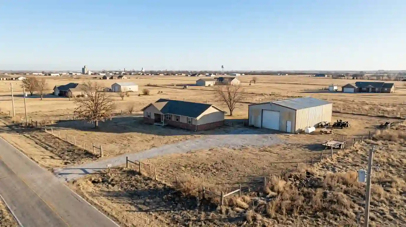 Rural homes and a shop building near Blanchard