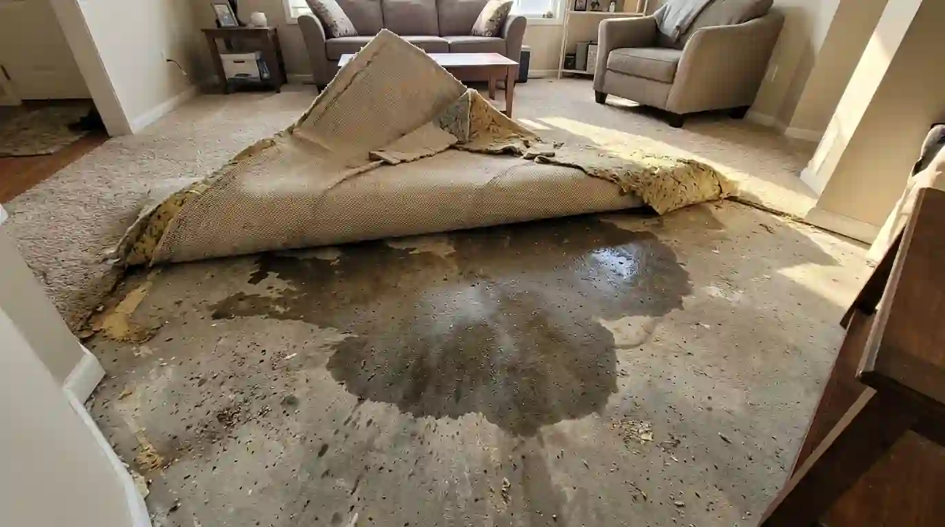 Wet slab under carpet from a slab leak