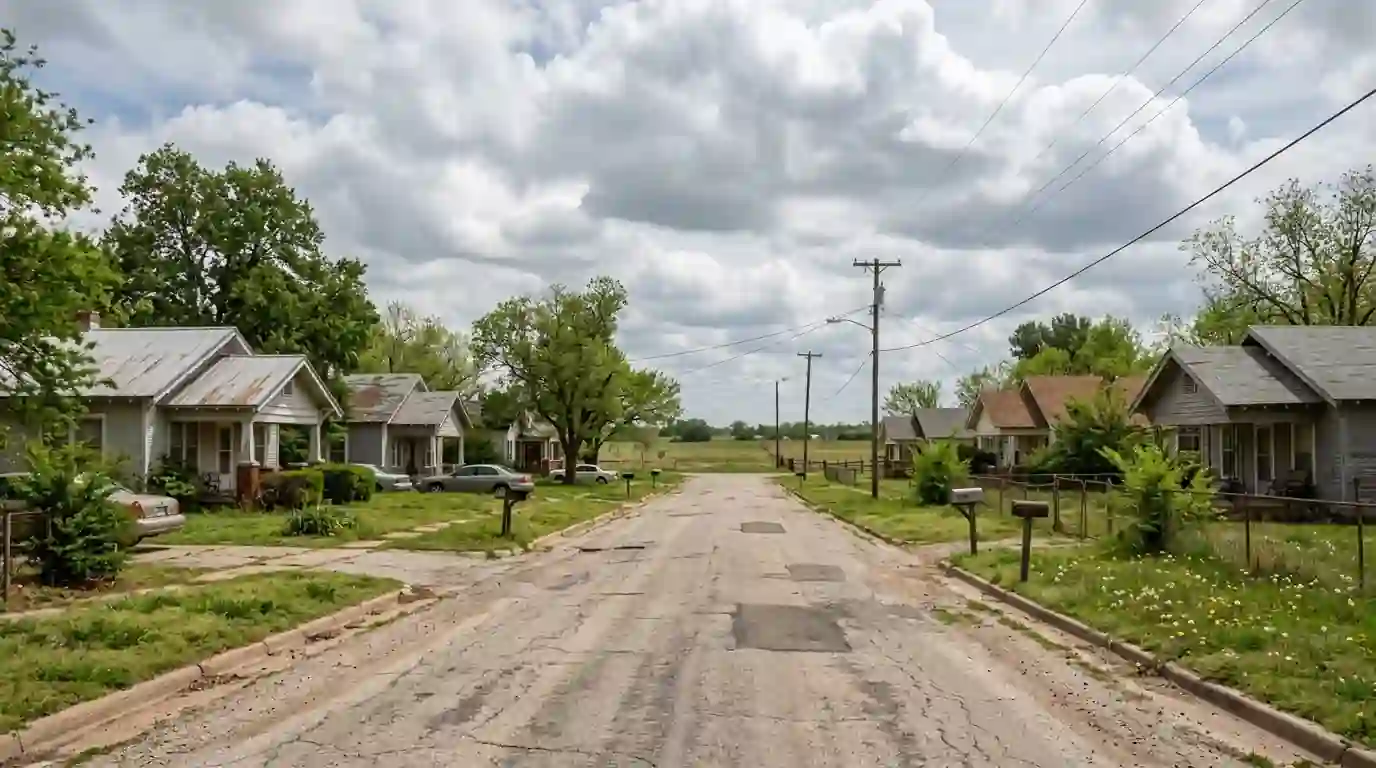 Older homes and open fields in Noble
