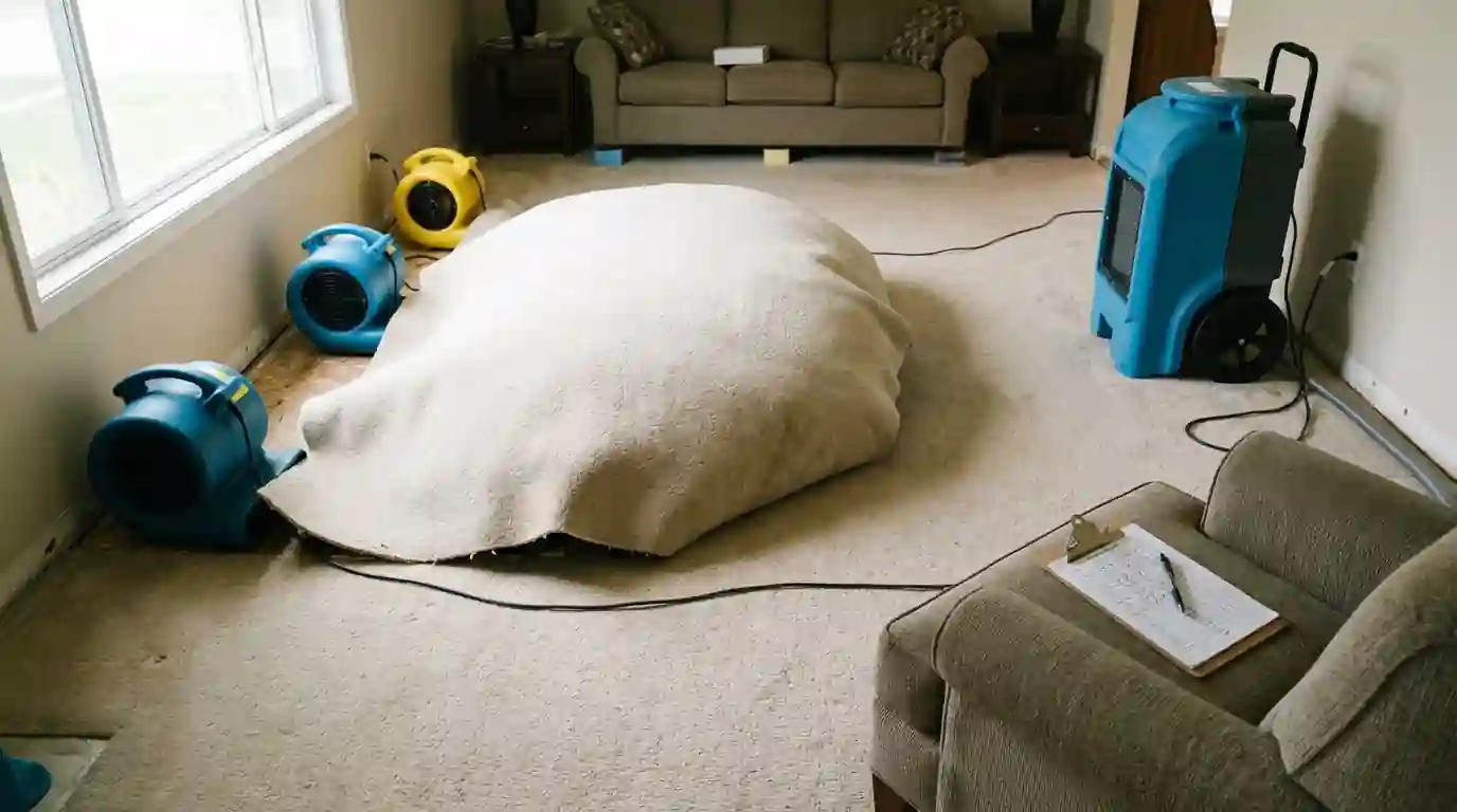 Drying equipment running in an Oklahoma City living room
