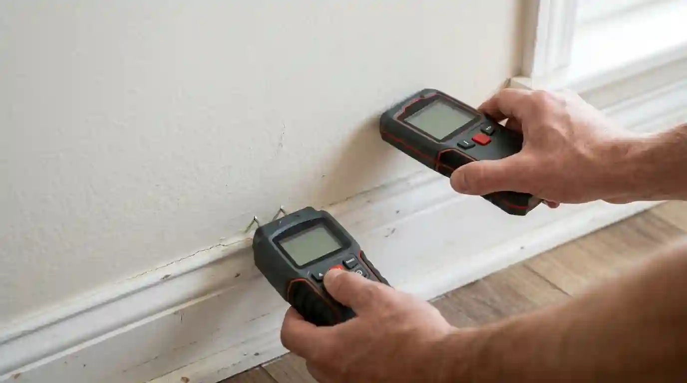 Pin and pinless moisture meters on drywall
