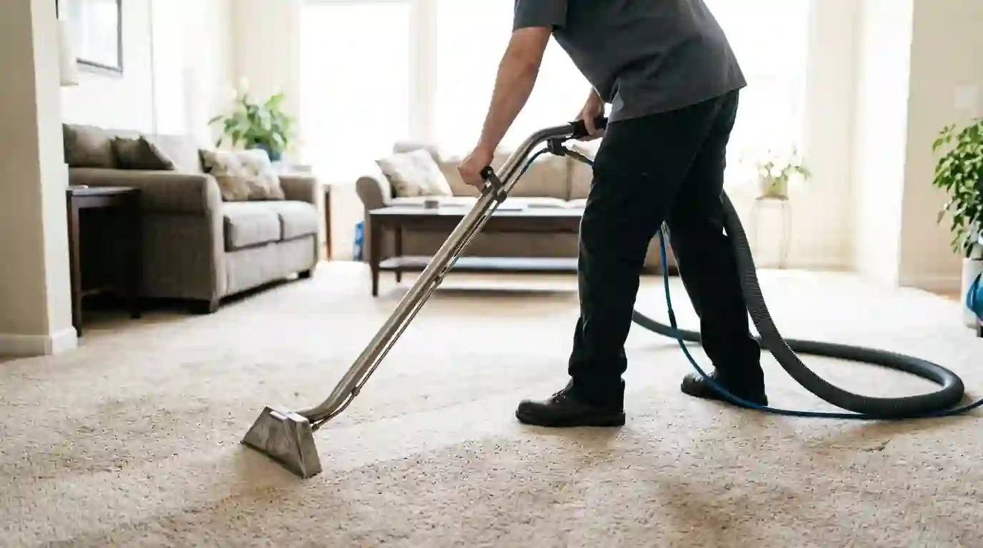 Hot water extraction cleaning carpet after a leak in Oklahoma City