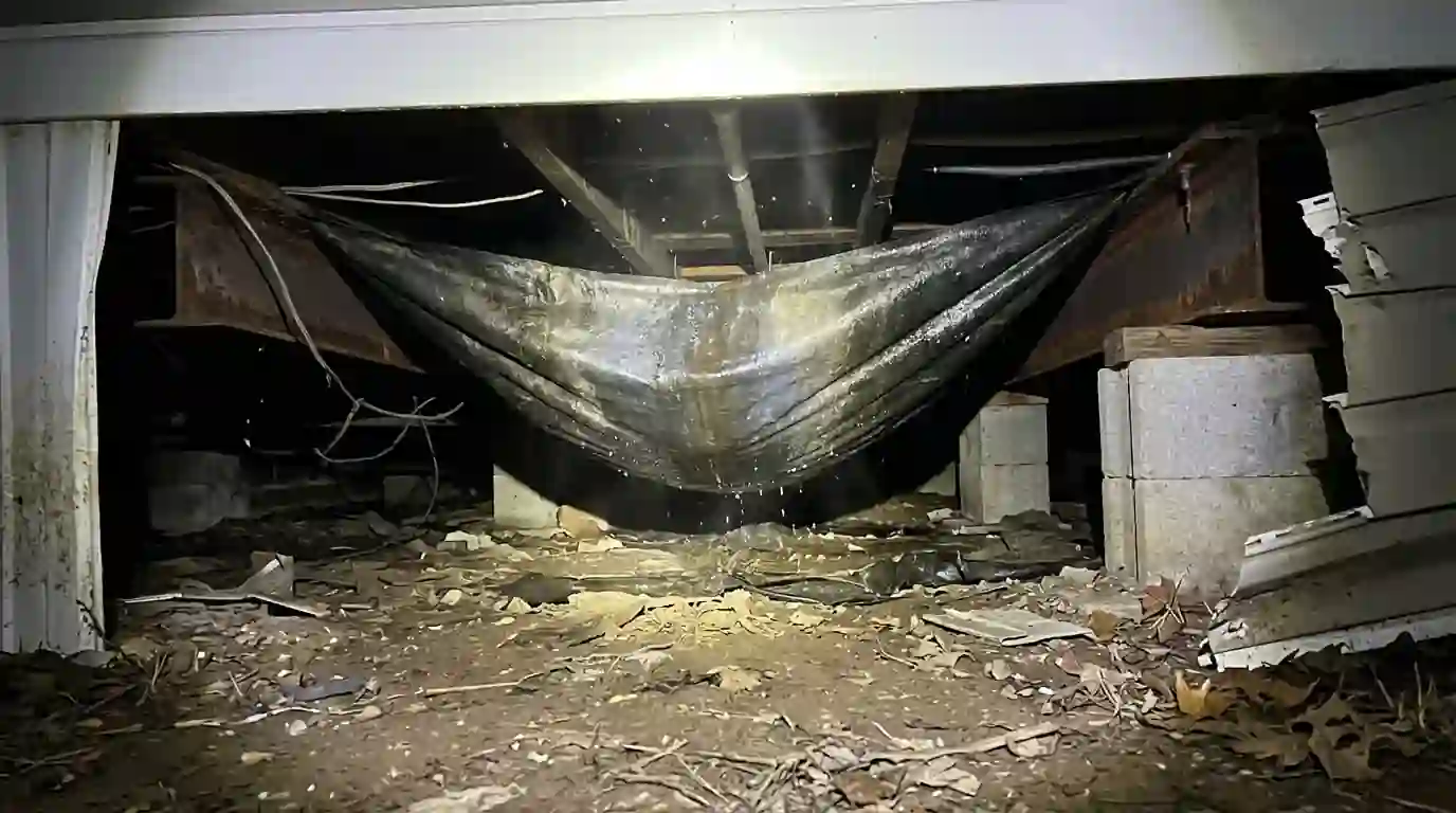 Sagging wet underbelly under a manufactured home