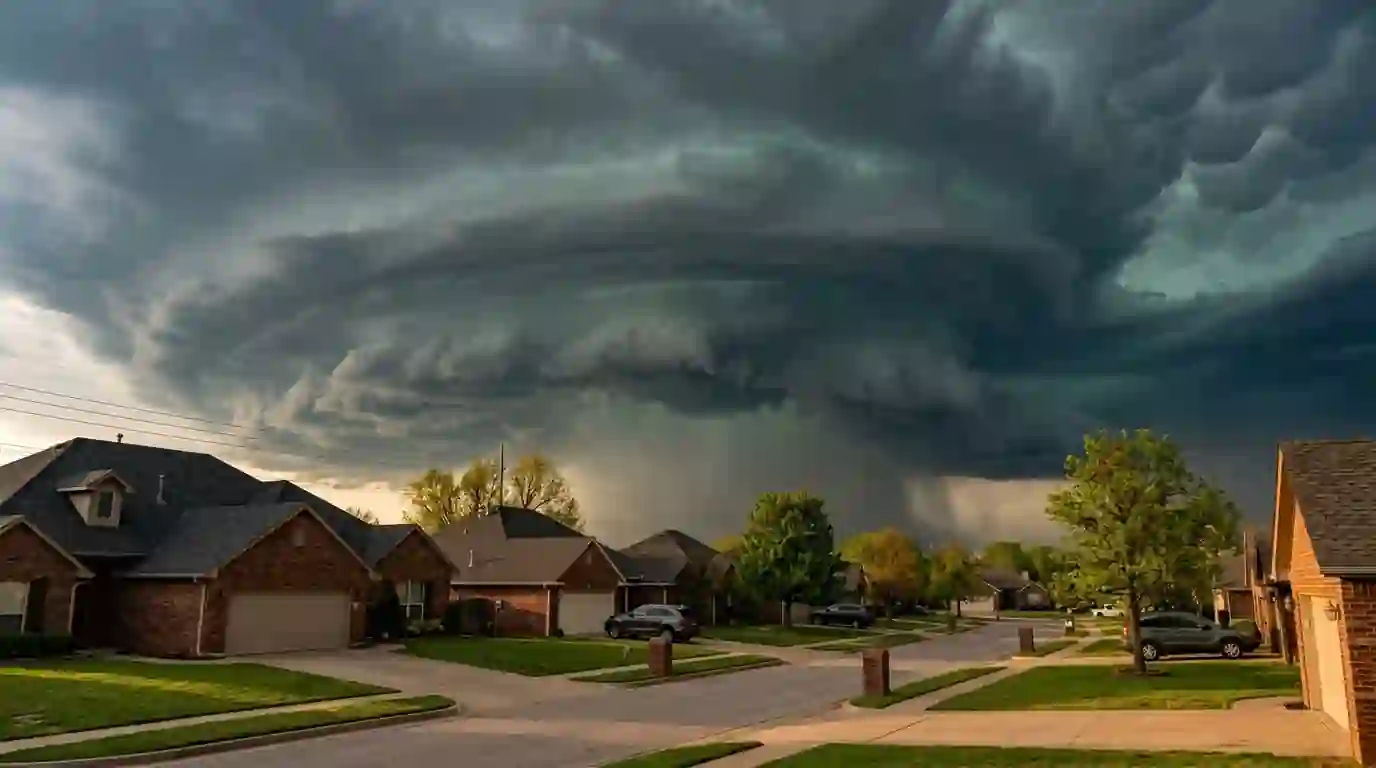 Spring storm clouds over an Oklahoma City neighborhood