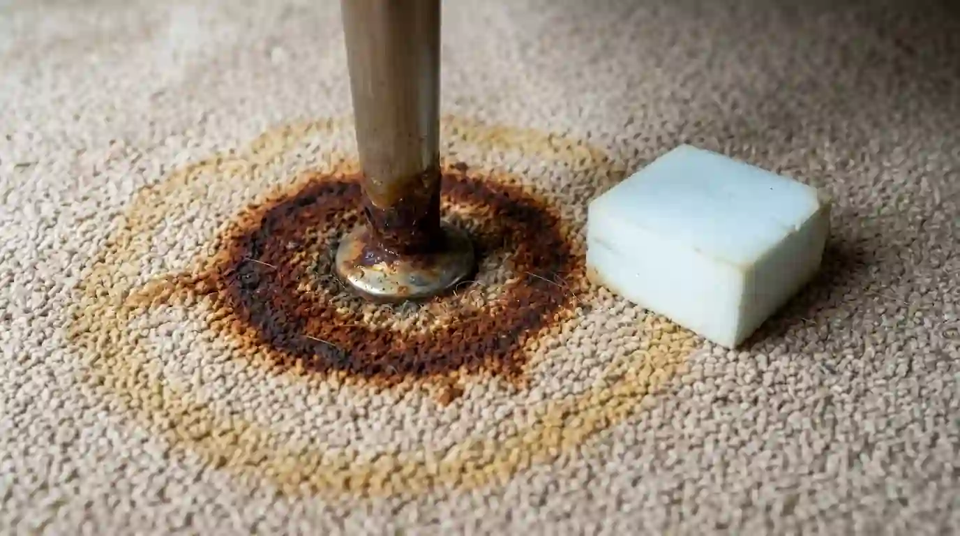 Rust ring on carpet from a furniture leg