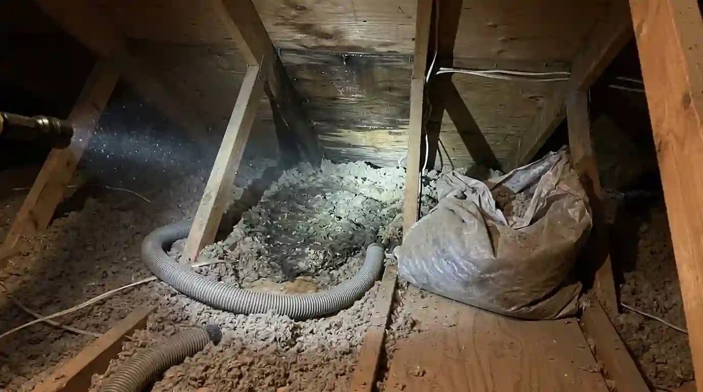 Wet blown insulation removed from an Oklahoma City attic