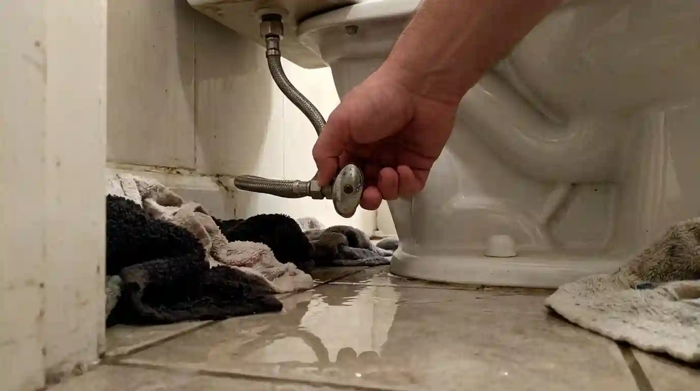 Closing the shutoff valve behind a toilet after a leak