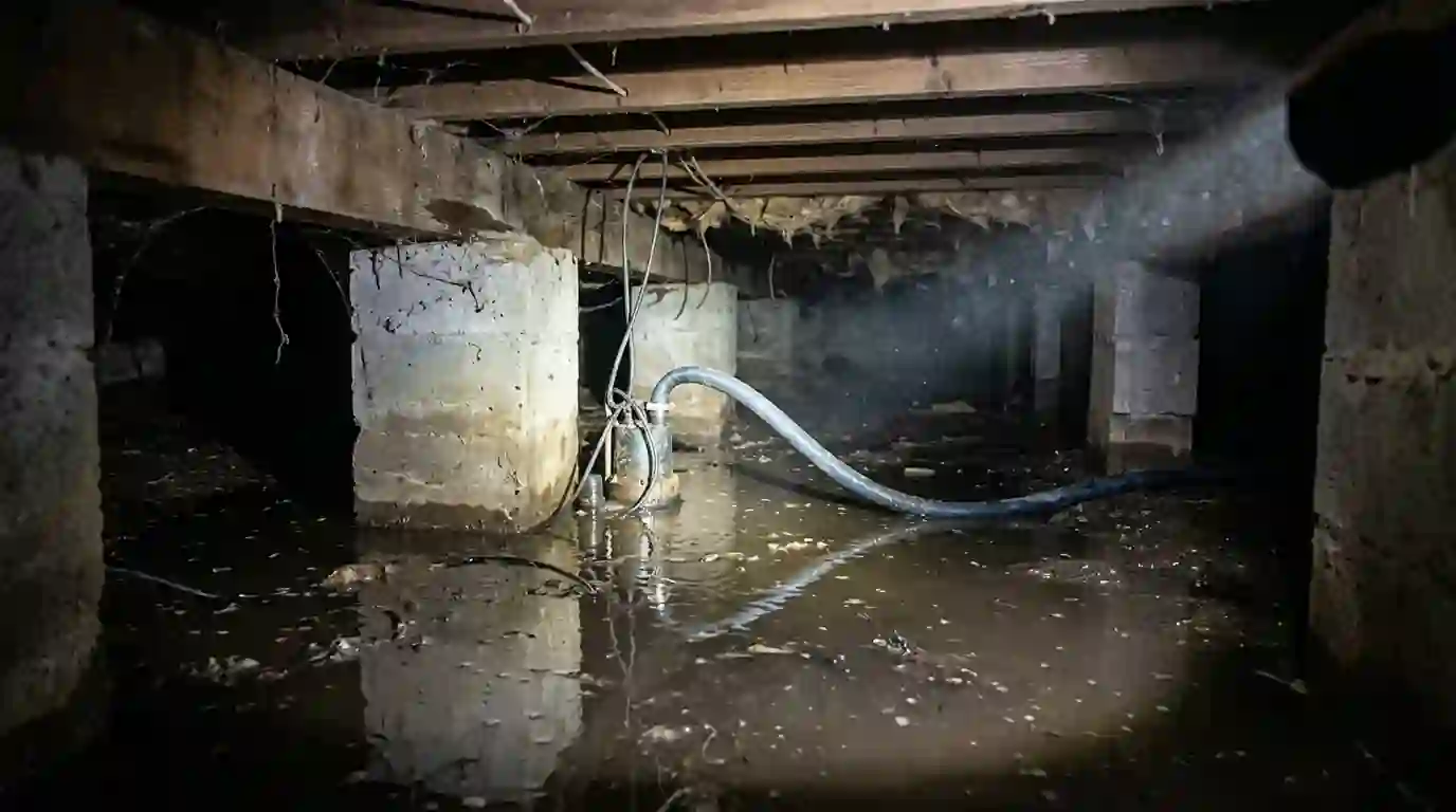 Standing water in a crawl space under an Oklahoma City home