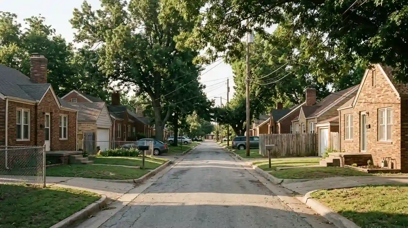 Older close-set homes on a Warr Acres street