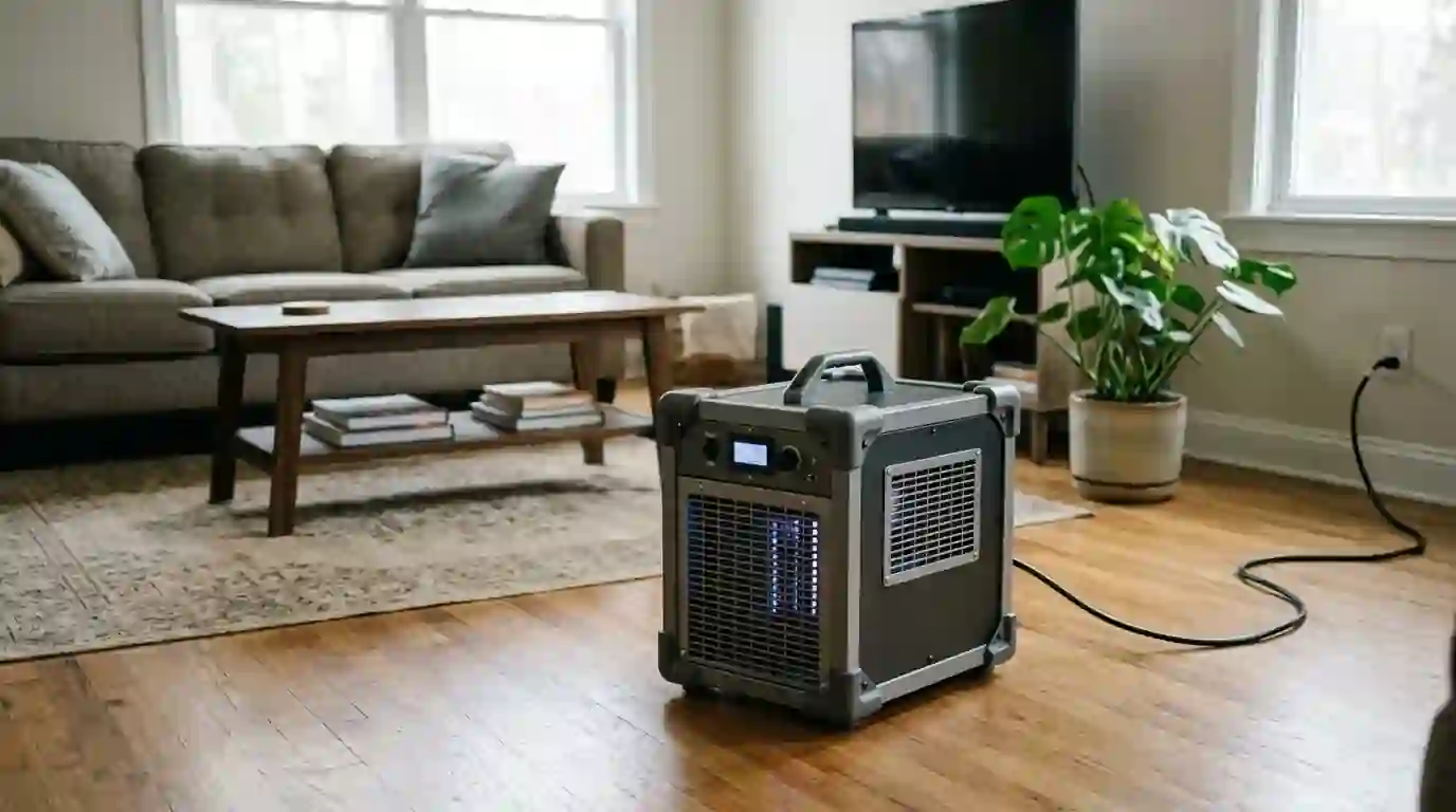 Hydroxyl generator treating odor in a living room