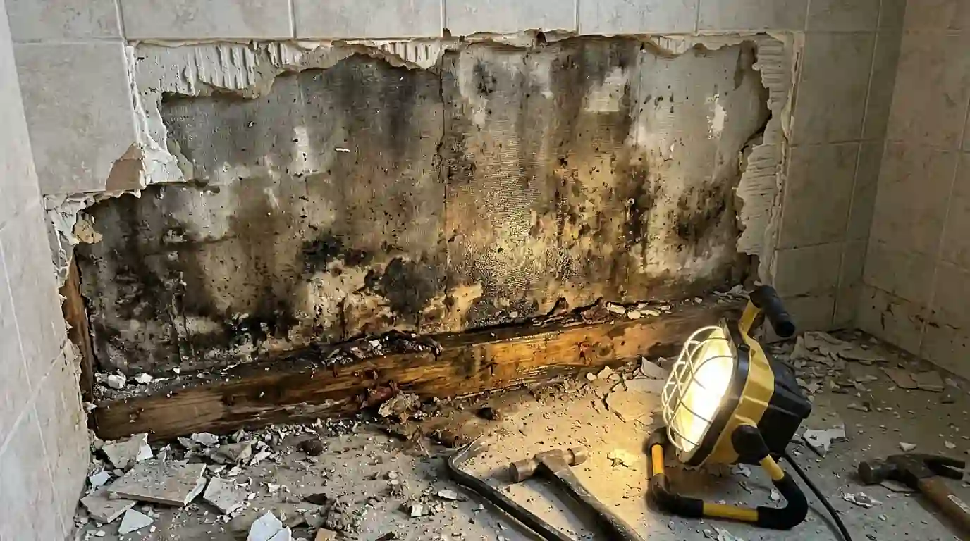 Water damage behind shower tile