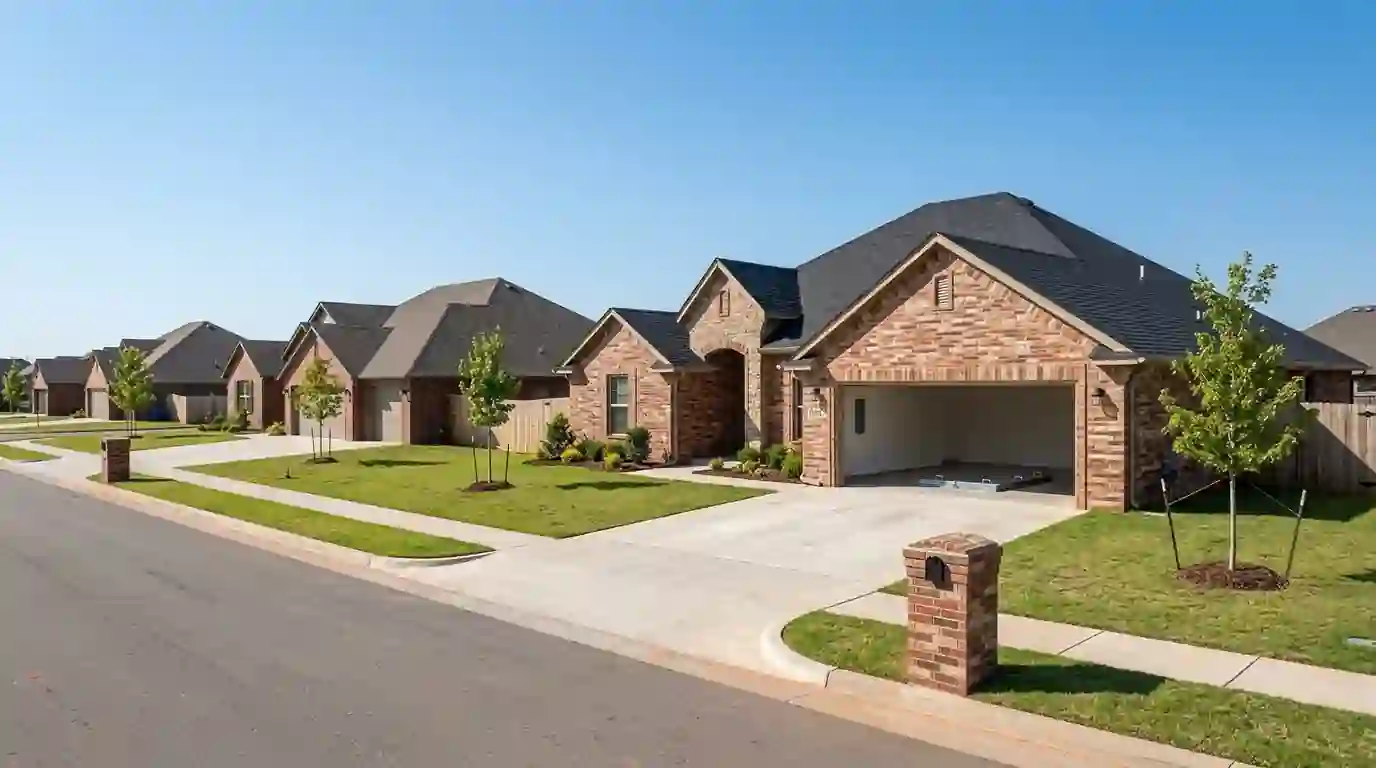 Newer homes on a street in Moore