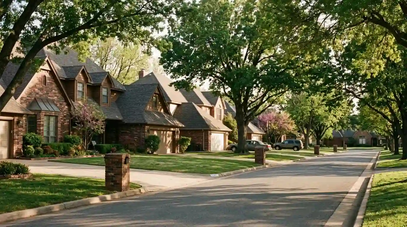 Suburban street of 1980s homes in Edmond