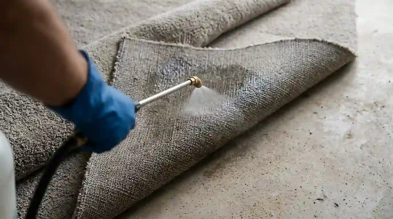 Antimicrobial applied to carpet backing after gray water