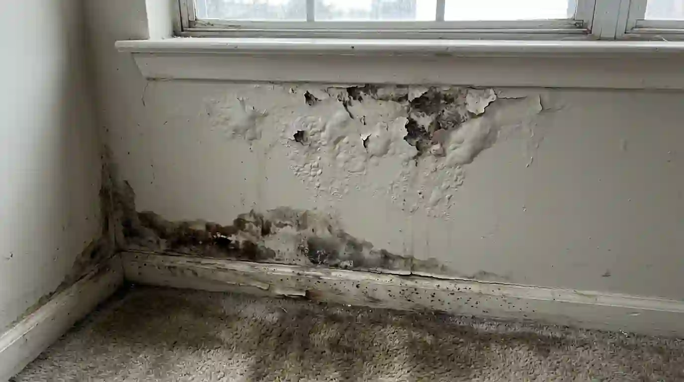 Water damage below a leaking window in an Oklahoma City home