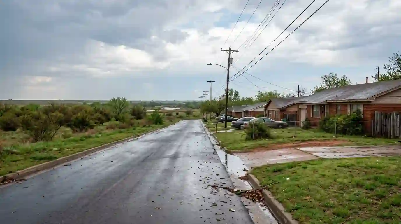 Ranch homes on a West Oklahoma City street after rain