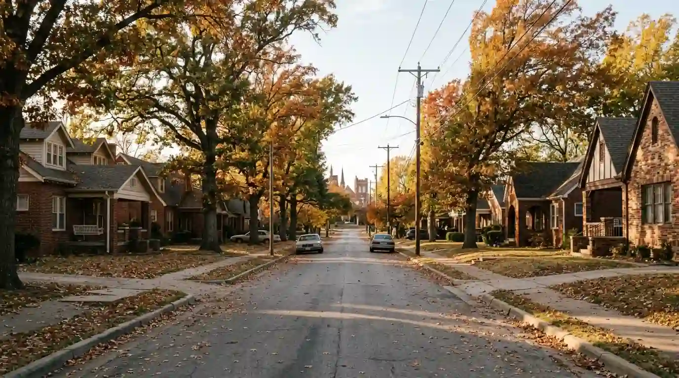 Older homes on a tree-lined Bethany street