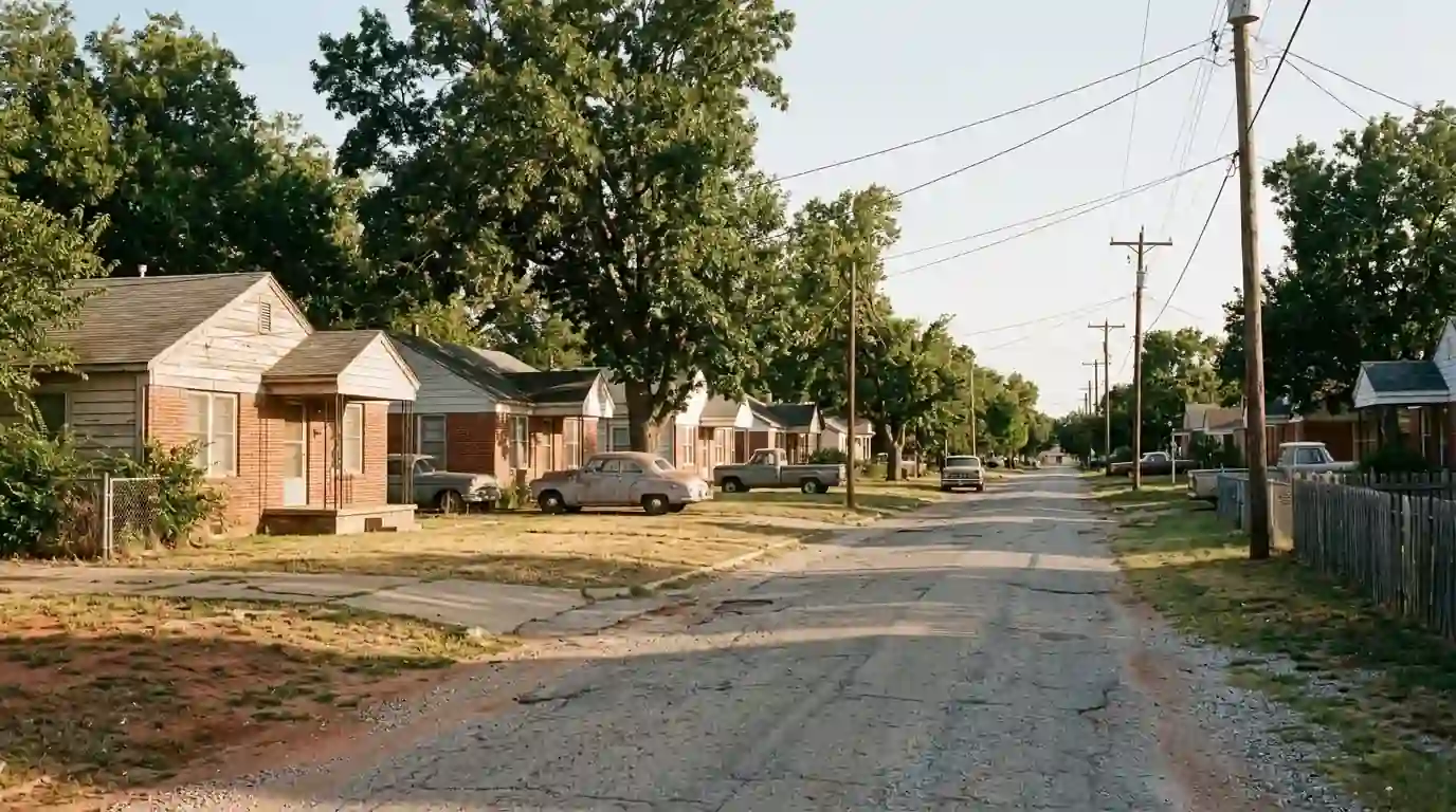 Small postwar homes on a Midwest City street