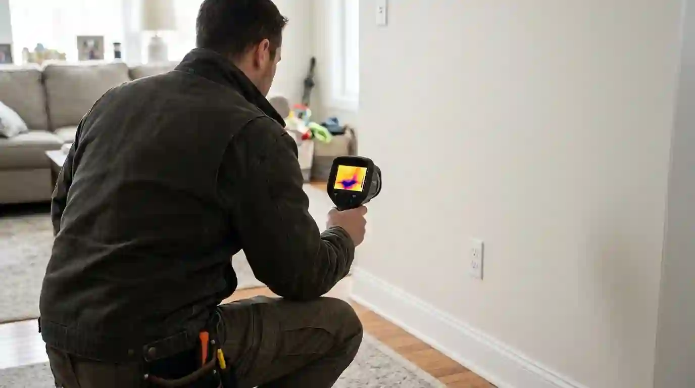 Thermal camera scan of a wall after a leak in Oklahoma City