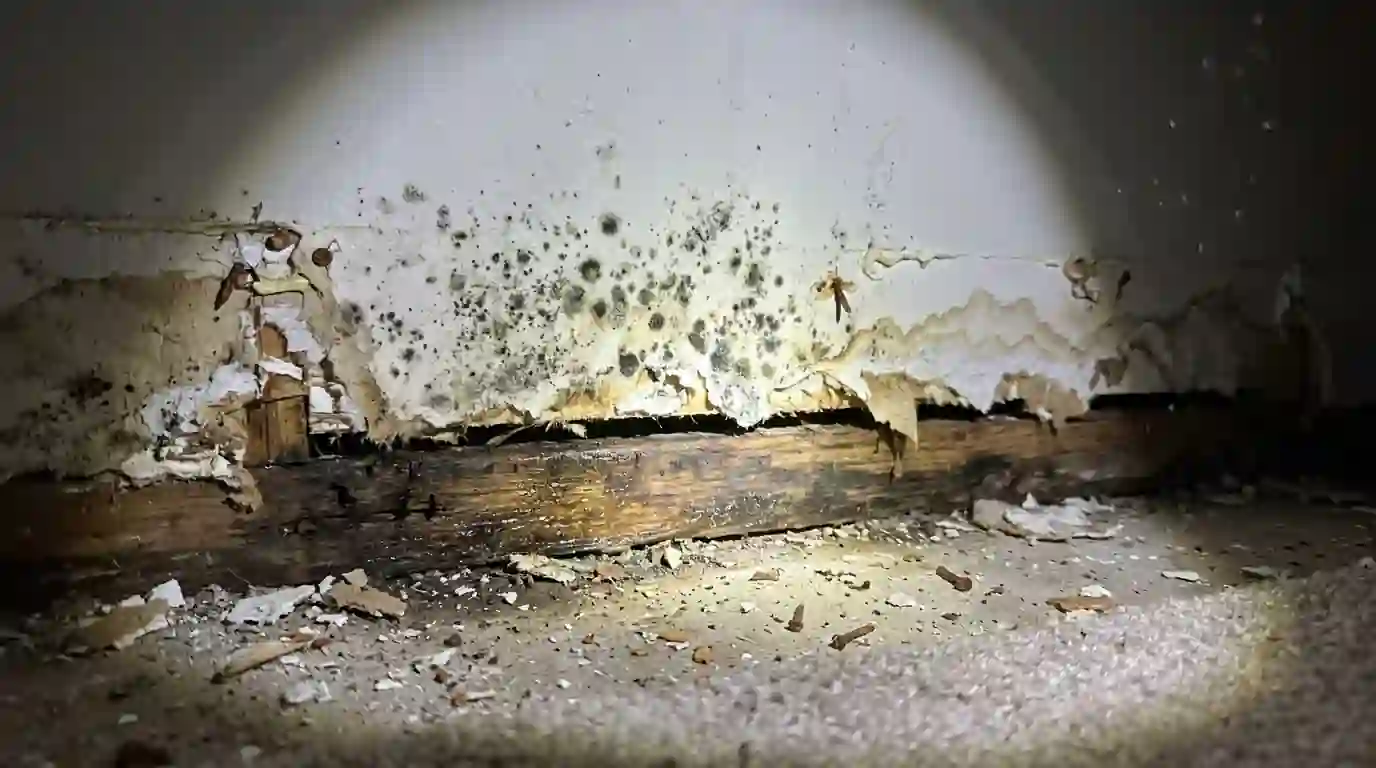 Mold on the bottom of a wall after a slow leak