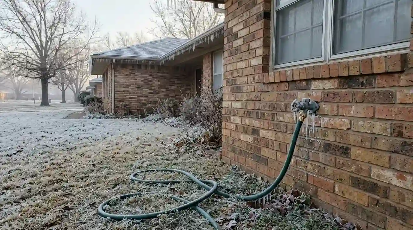 Oklahoma City home during a hard freeze with a hose still attached