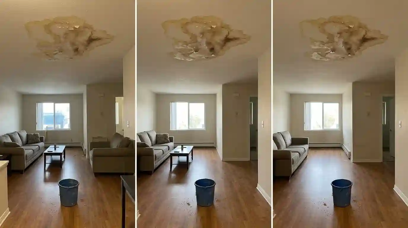 Ceiling stain from an upstairs unit in an Oklahoma City apartment