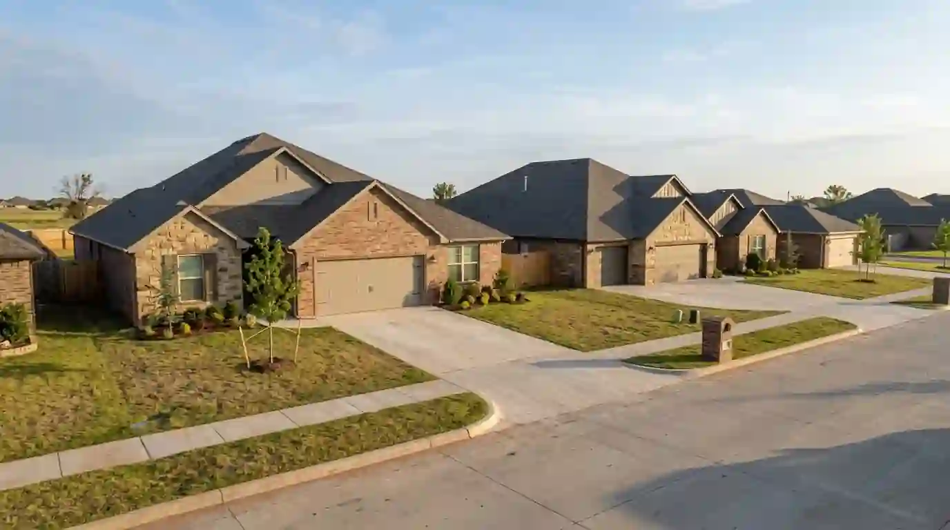Newer single-story homes in Mustang